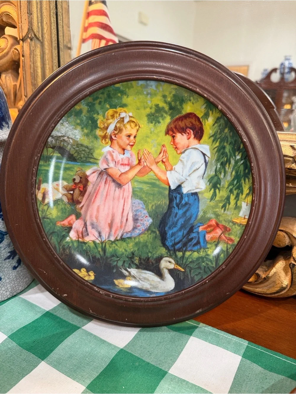 Set of 6 Framed Vintage Style Girls Wall Plaques in Brown